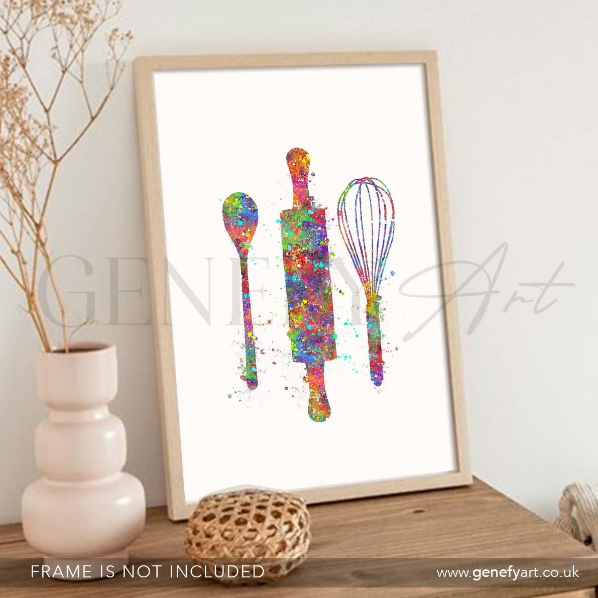 Baking Utensils Watercolour Kitchen Print - Genefy Art