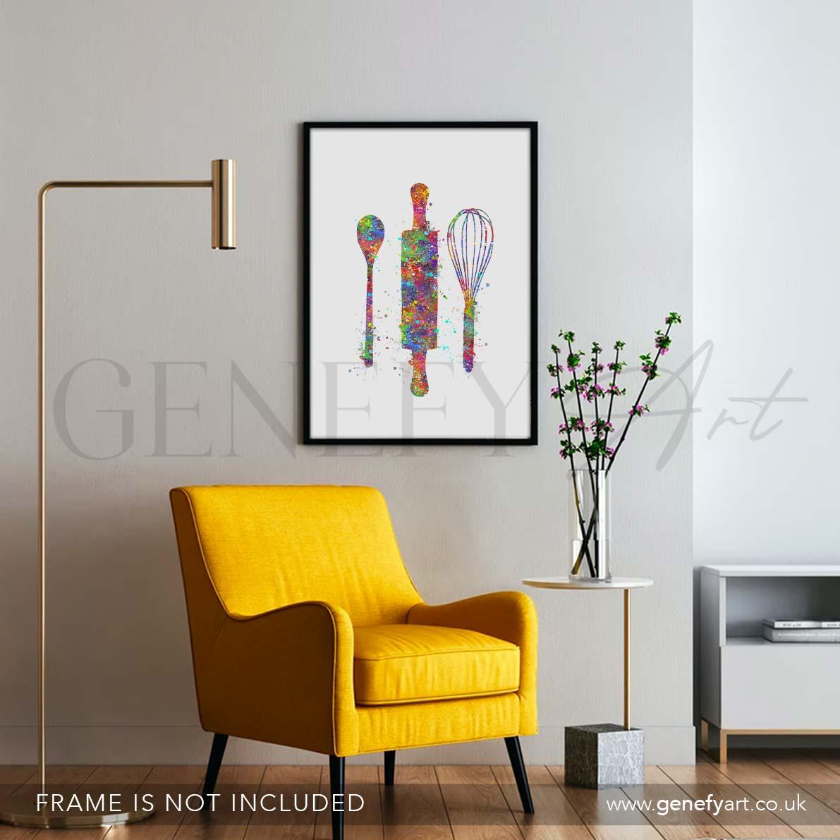 Baking Utensils Watercolour Kitchen Print - Genefy Art
