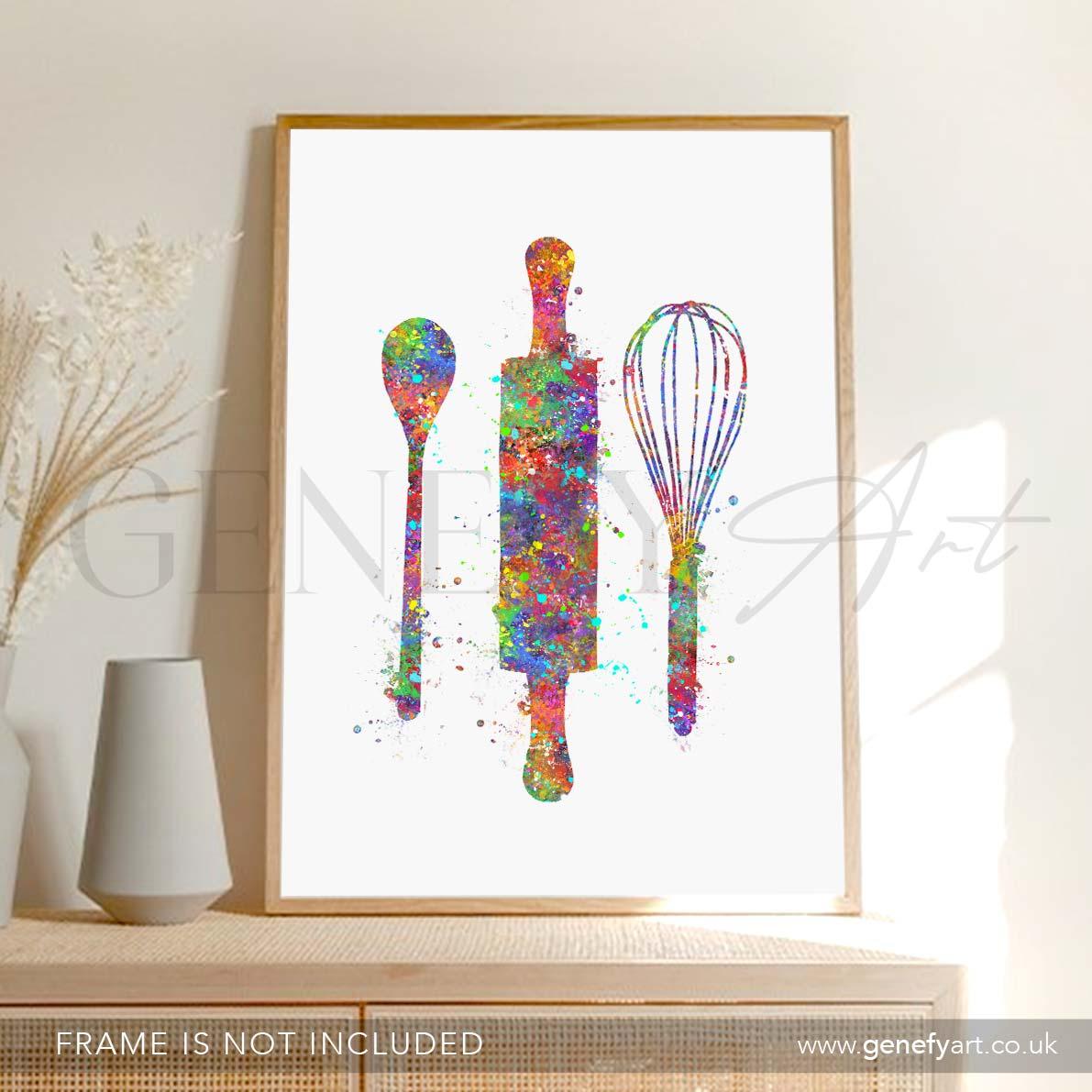 Baking Utensils Watercolour Kitchen Print - Genefy Art