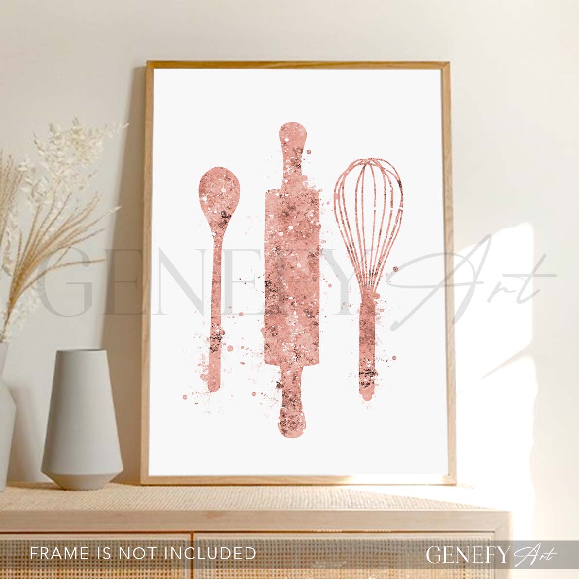 Pink Baking Utensils Watercolour Kitchen Print