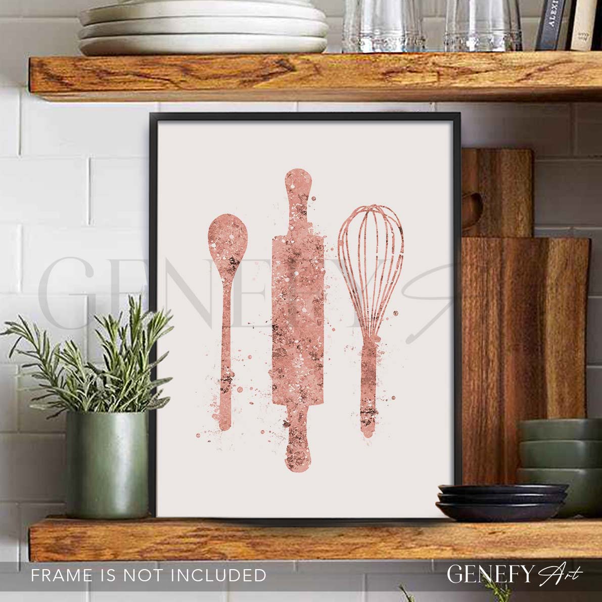 Pink Baking Utensils Watercolour Kitchen Print