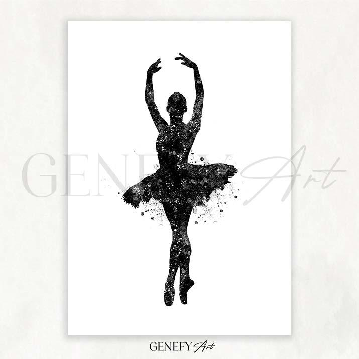Ballerina Black and White Watercolour Print - Genefy Art