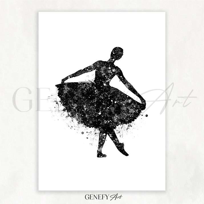 Ballerina Black and White Watercolour Print - Genefy Art