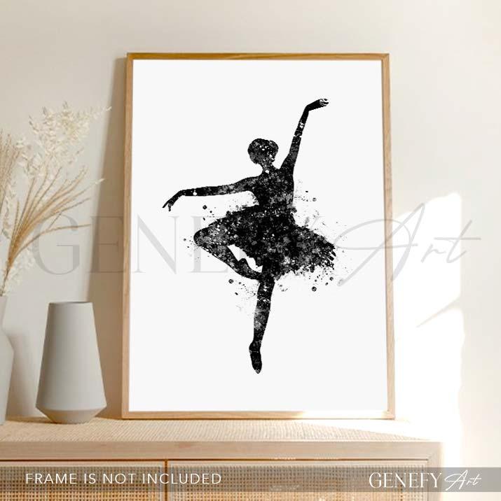 Ballerina Black and White Watercolour Print - Genefy Art