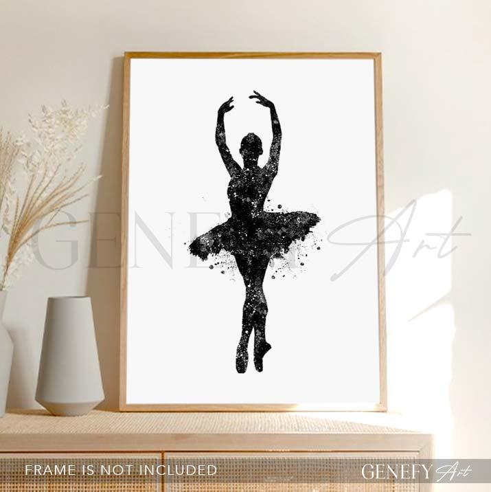 Ballerina Black and White Watercolour Print - Genefy Art