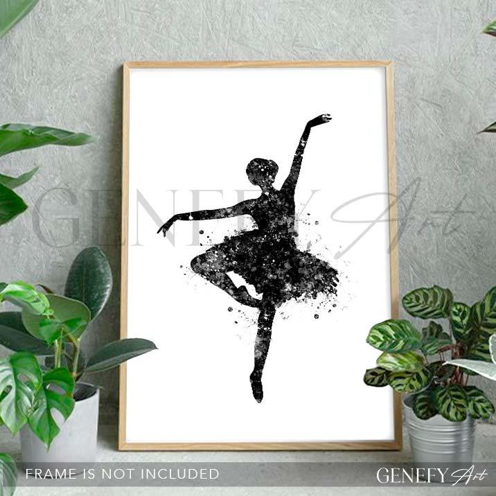Ballerina Black and White Watercolour Print - Genefy Art
