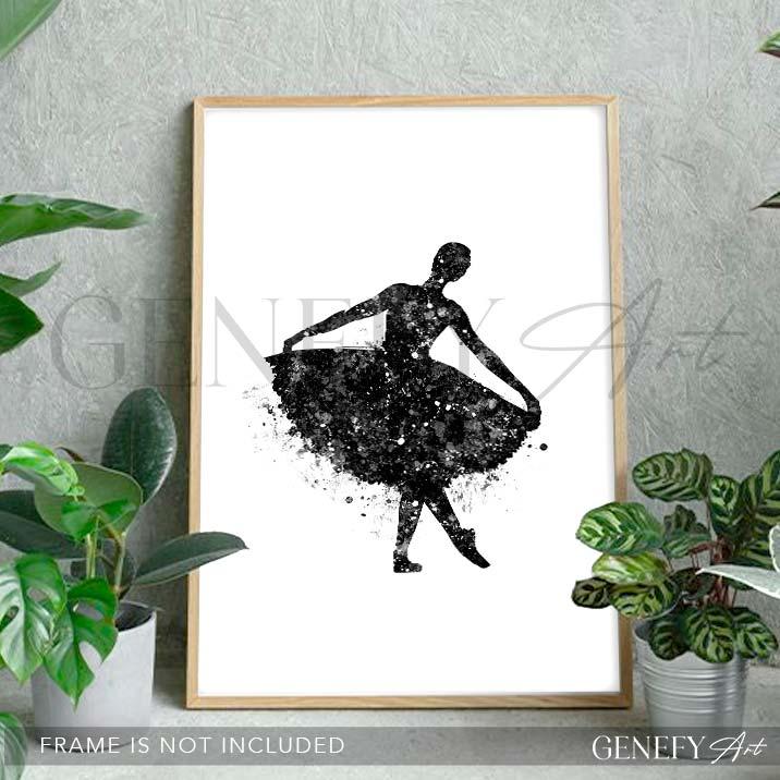 Ballerina Black and White Watercolour Print - Genefy Art