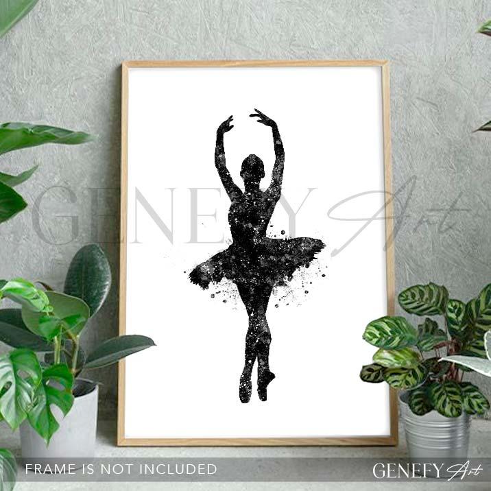 Ballerina Black and White Watercolour Print - Genefy Art