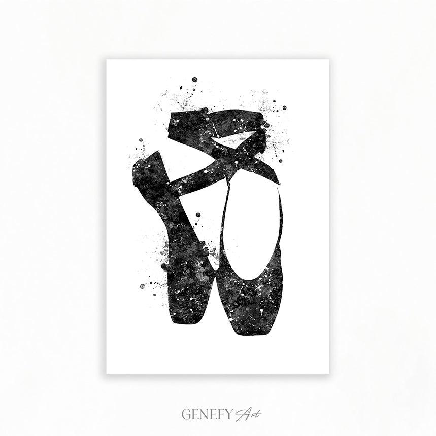 Ballet Shoes Black and White Watercolour Print - Genefy Art