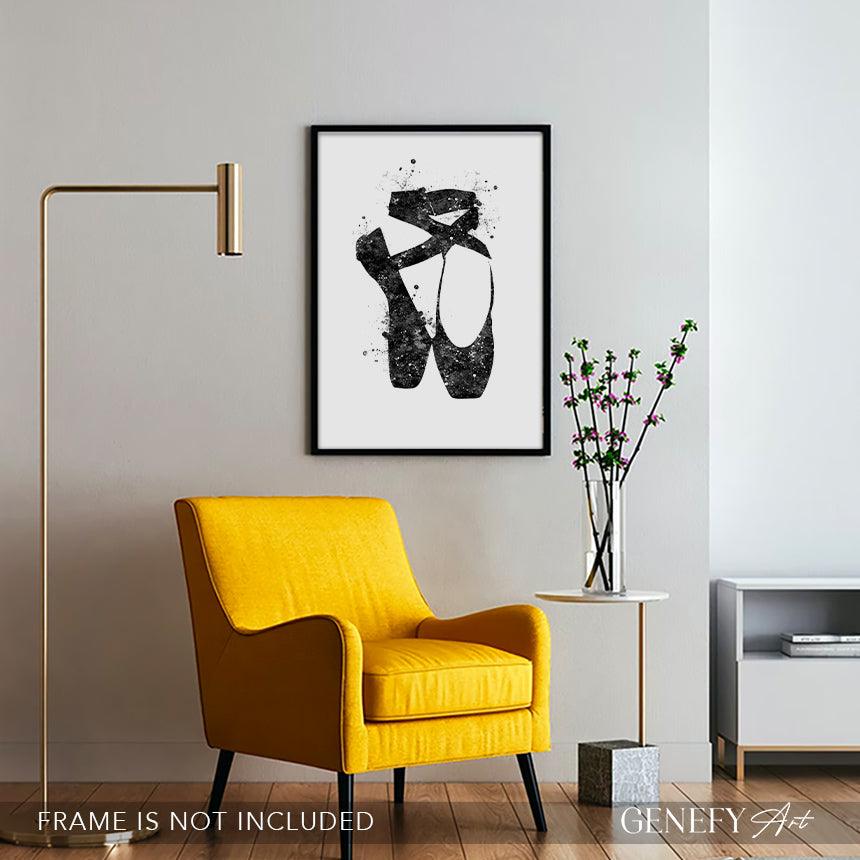 Ballet Shoes Black and White Watercolour Print - Genefy Art