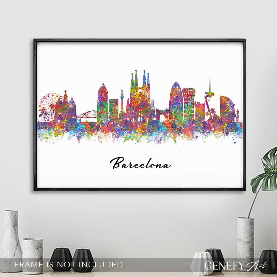 Barcelona Skyline Watercolour Art Print - Genefy Art