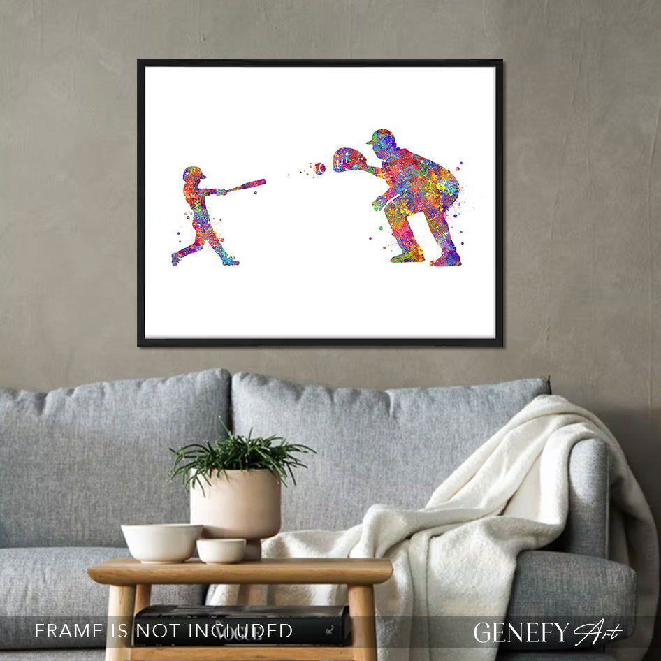 Baseball Father and Son Watercolour Print