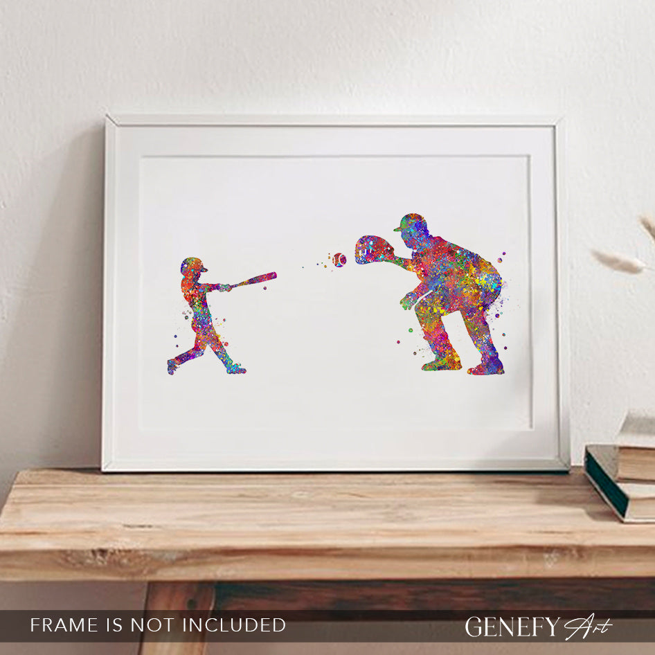 Baseball Father and Son Watercolour Print