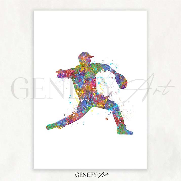 Baseball Player Watercolour Print - Genefy Art