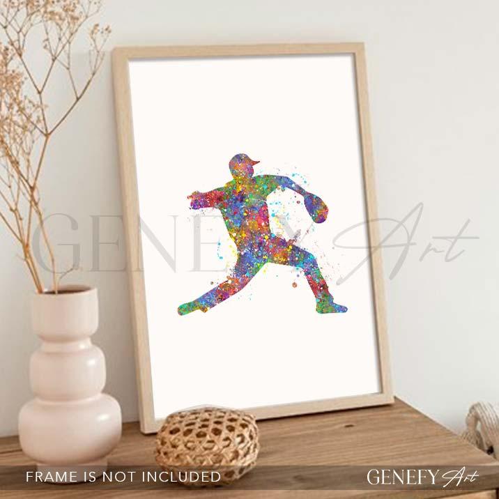 Baseball Player Watercolour Print - Genefy Art
