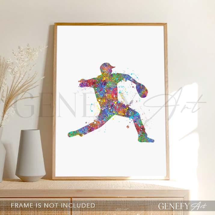 Baseball Player Watercolour Print - Genefy Art