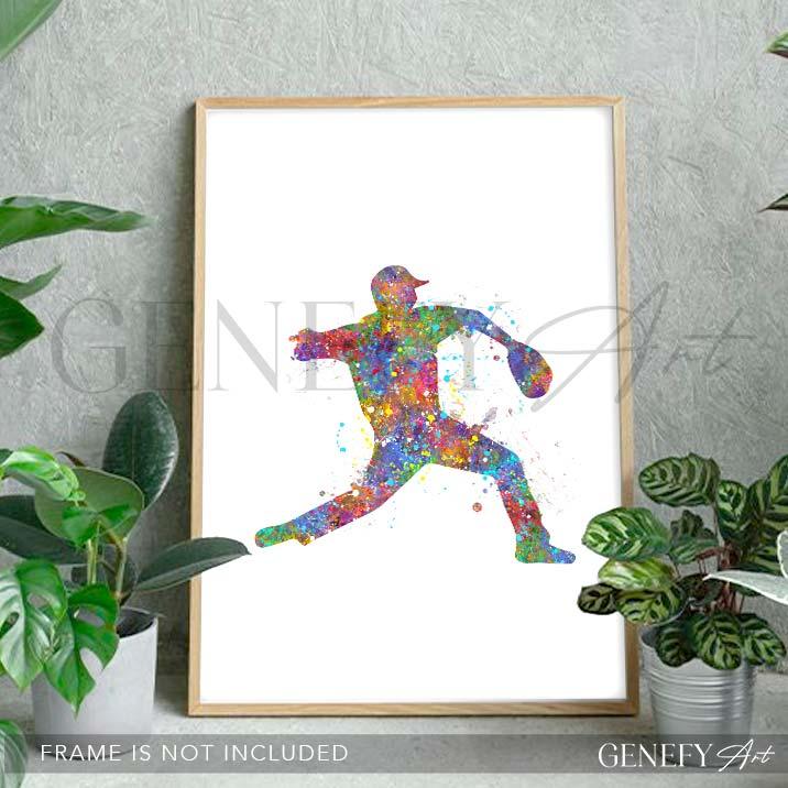 Baseball Player Watercolour Print - Genefy Art