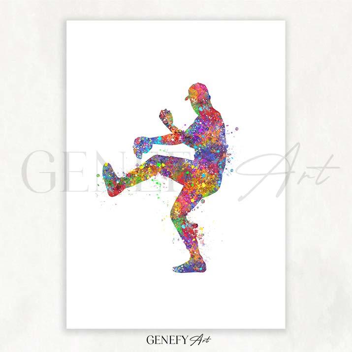 Baseball Player Watercolour Print - Genefy Art