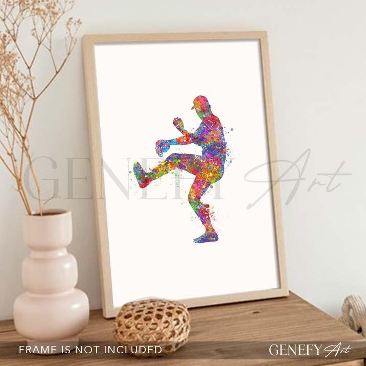 Baseball Player Watercolour Print - Genefy Art