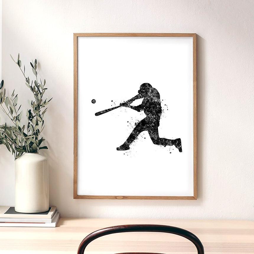 Baseball Player Black and White Watercolour Print - Genefy Art