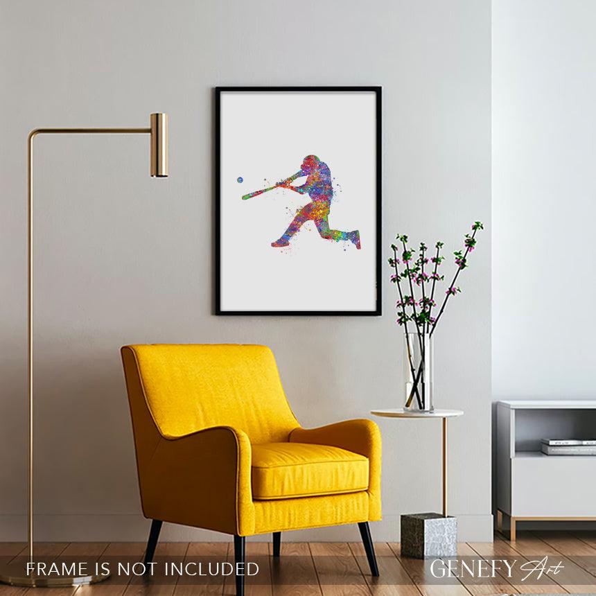 Baseball Player Watercolour Print - Genefy Art