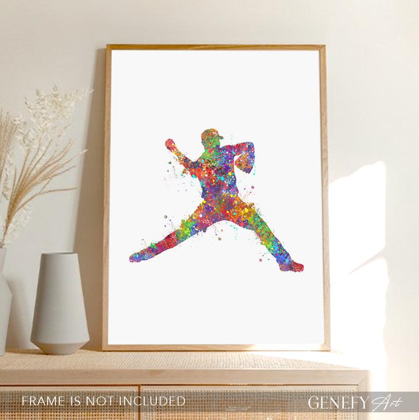 Baseball Player Watercolour Print - Genefy Art