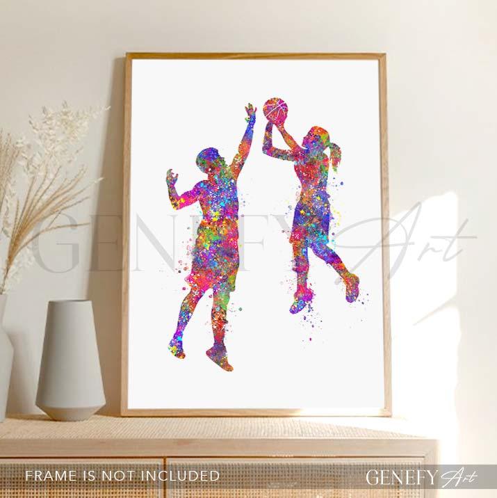 Basketball Couple Watercolour Print - Genefy Art