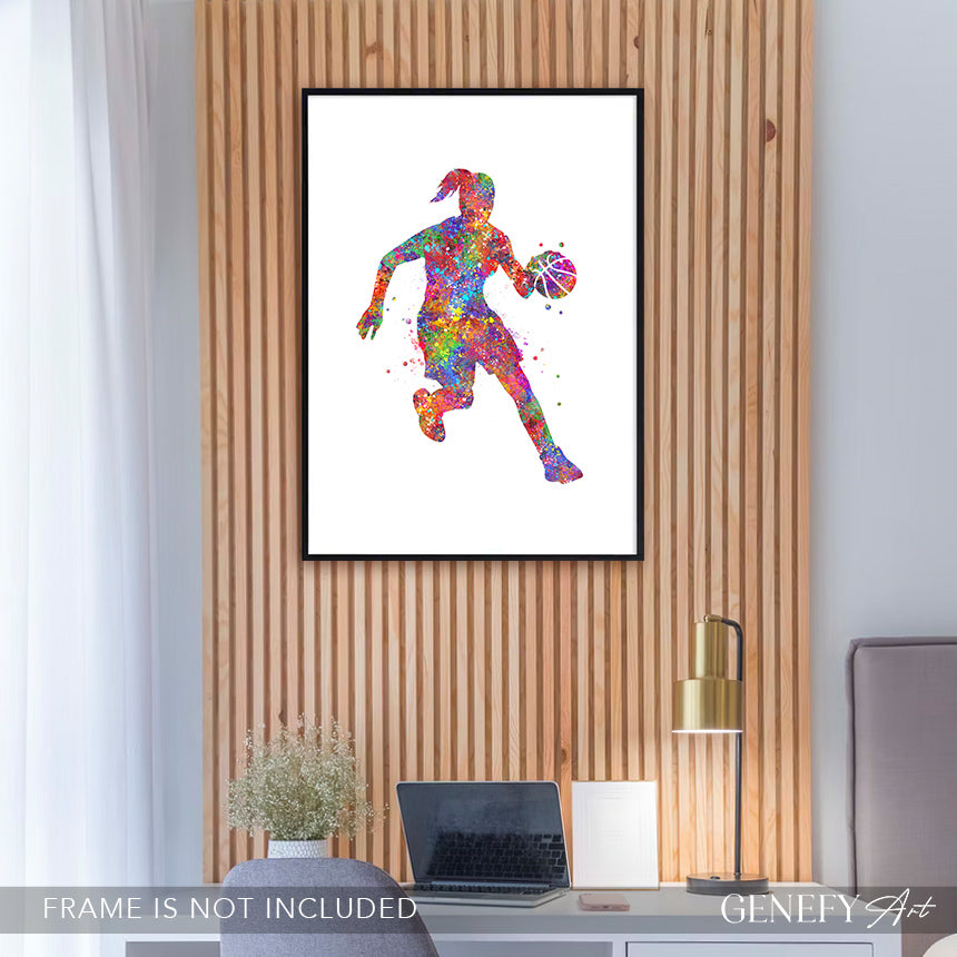 Female Basketball Player Watercolour Print