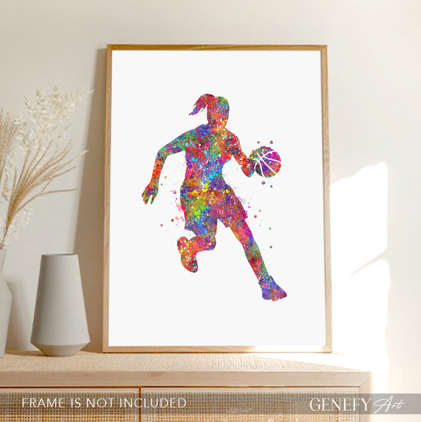 Female Basketball Player Watercolour Print