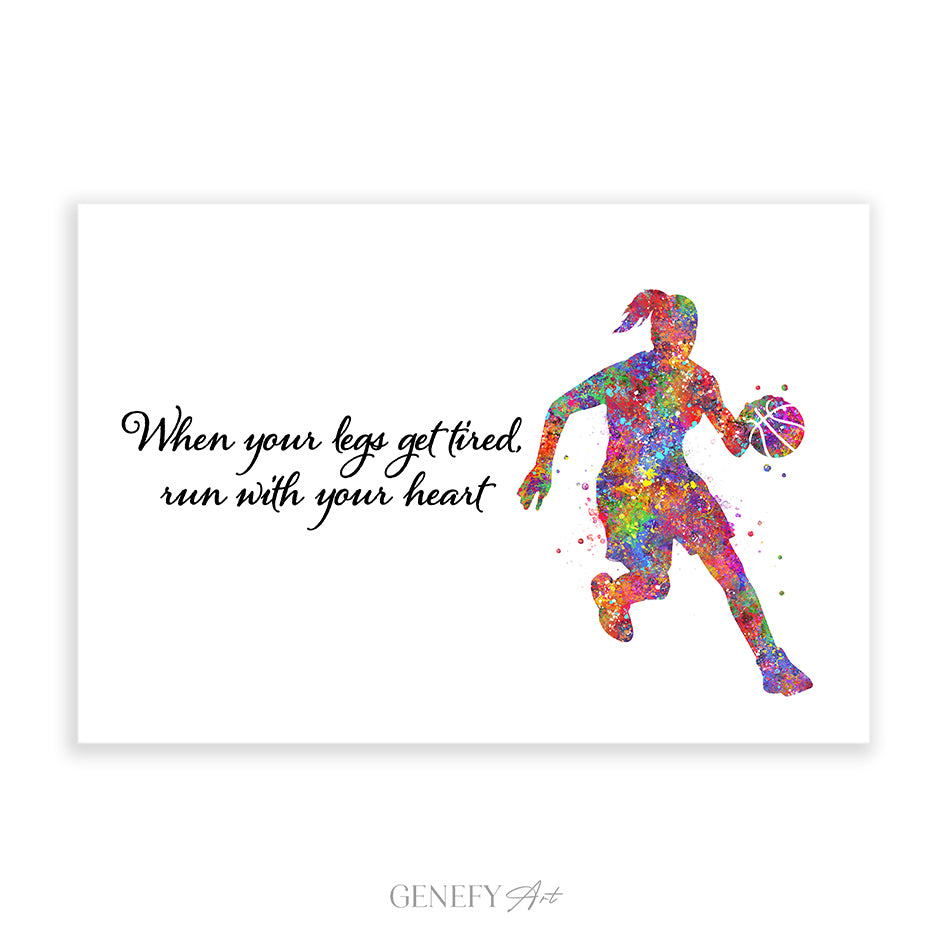 Female Basketball Player Inspirational Quote Watercolour Print