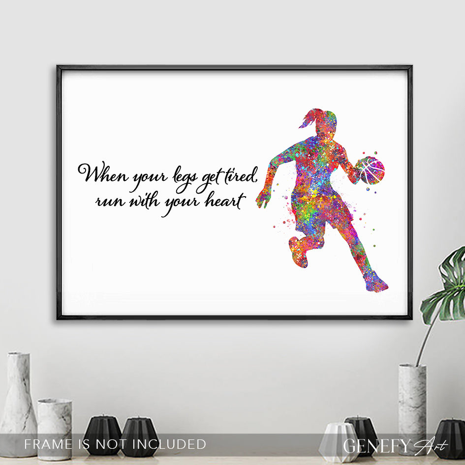 Female Basketball Player Inspirational Quote Watercolour Print