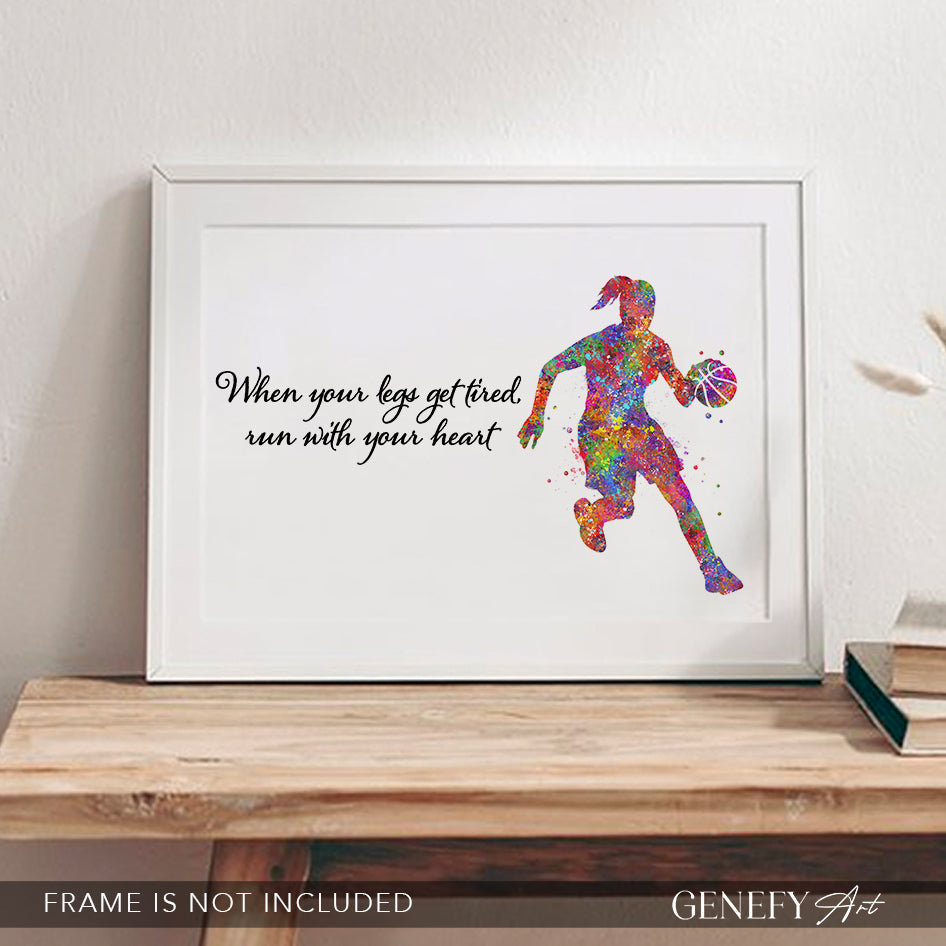 Female Basketball Player Inspirational Quote Watercolour Print