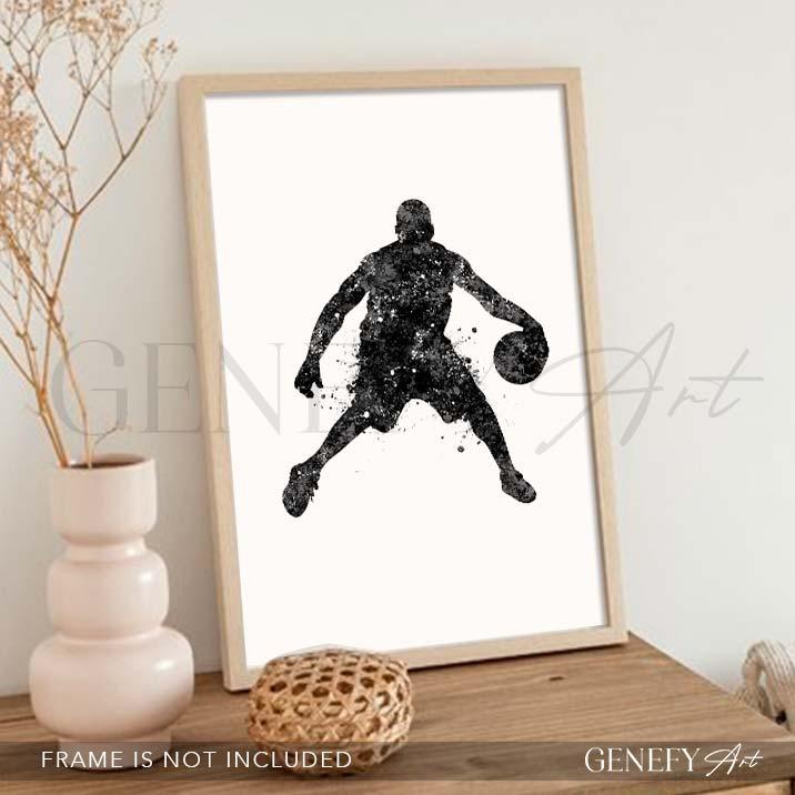 Basketball Player Black and White Watercolour Print - Genefy Art