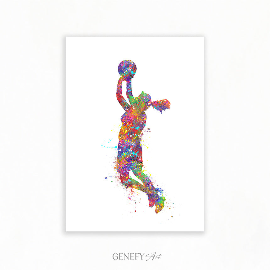 Female Basketball Player Watercolour Print