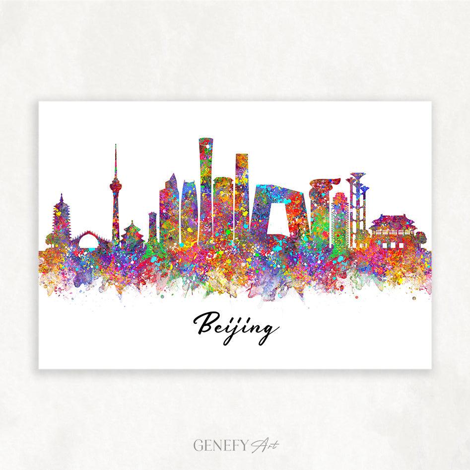 Beijing Skyline Watercolour Art Print - Genefy Art