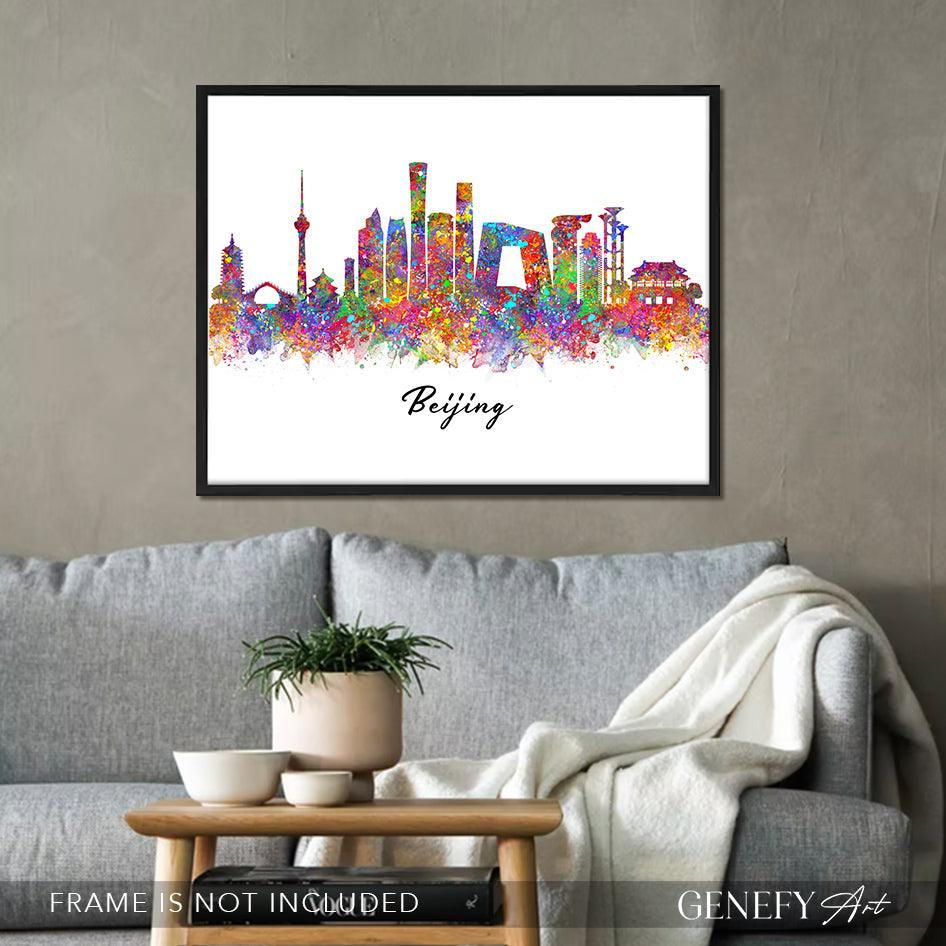 Beijing Skyline Watercolour Art Print - Genefy Art