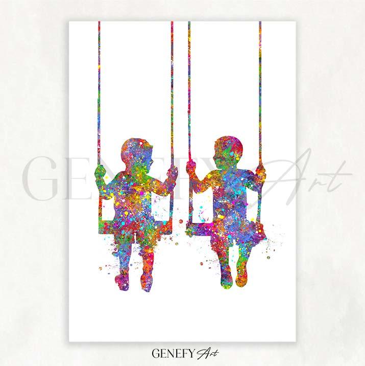 Boy Best Friends Watercolour Print - Genefy Art