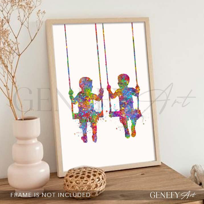 Boy Best Friends Watercolour Print - Genefy Art