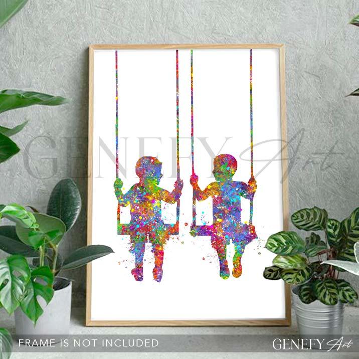 Boy Best Friends Watercolour Print - Genefy Art