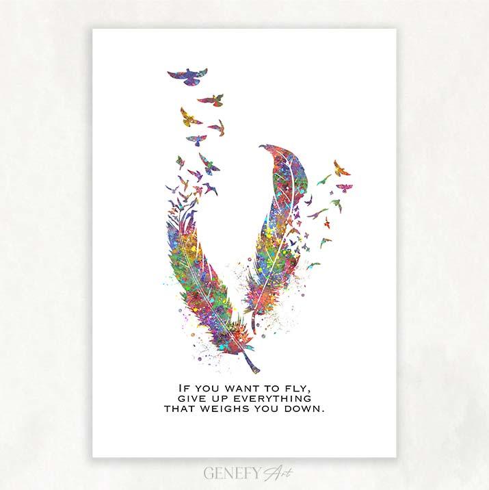 Birds Feather Quote Watercolour Print - Genefy Art