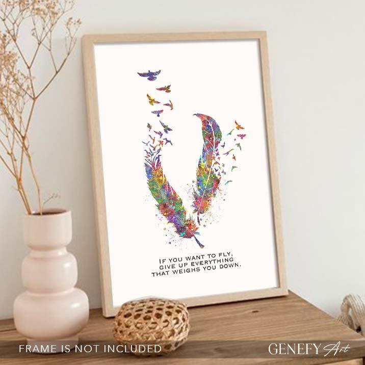 Birds Feather Quote Watercolour Print - Genefy Art