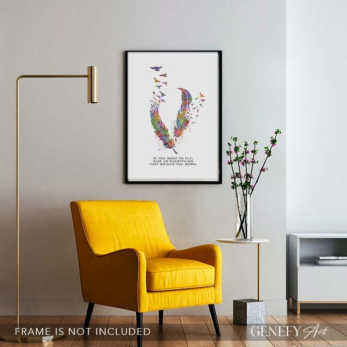 Birds Feather Quote Watercolour Print - Genefy Art
