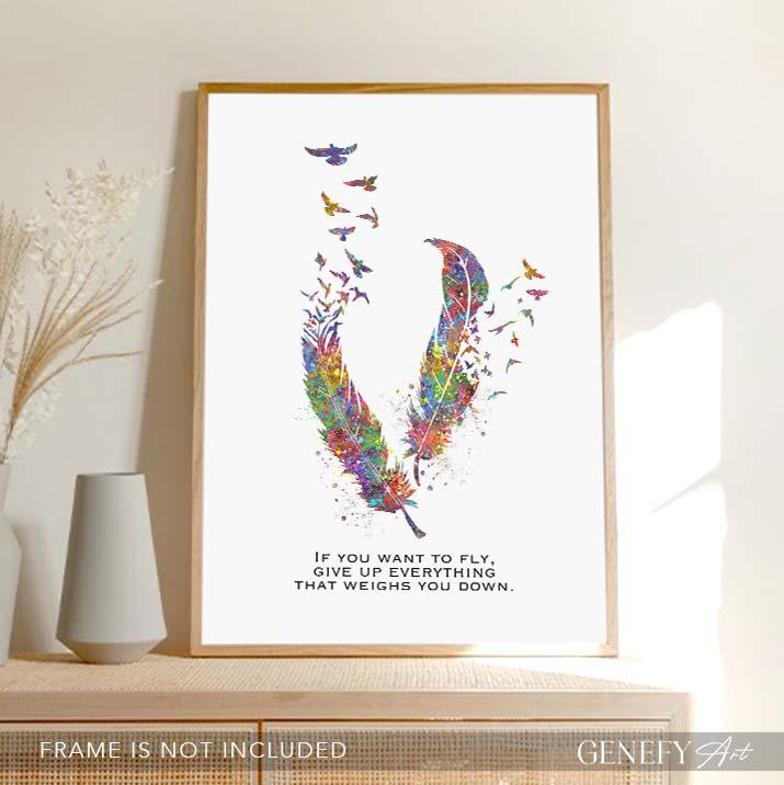 Birds Feather Quote Watercolour Print - Genefy Art