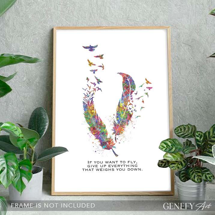 Birds Feather Quote Watercolour Print - Genefy Art