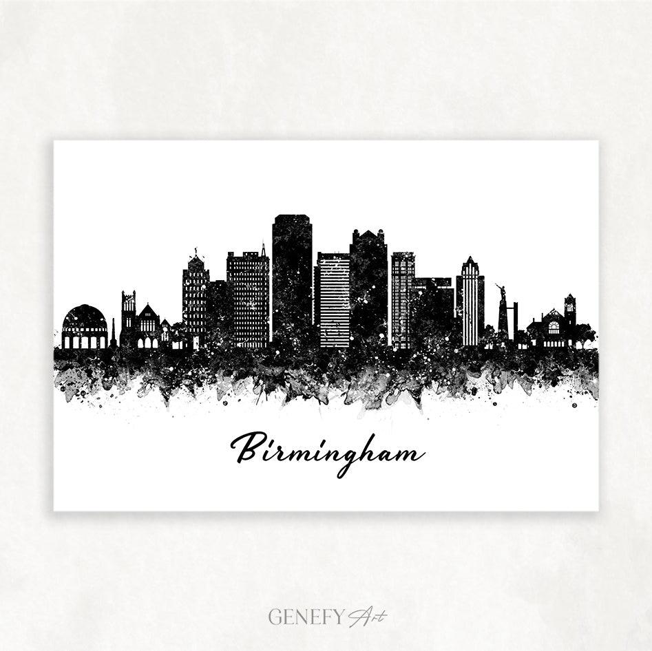 Birmingham Skyline Black and White Art Print - Genefy Art