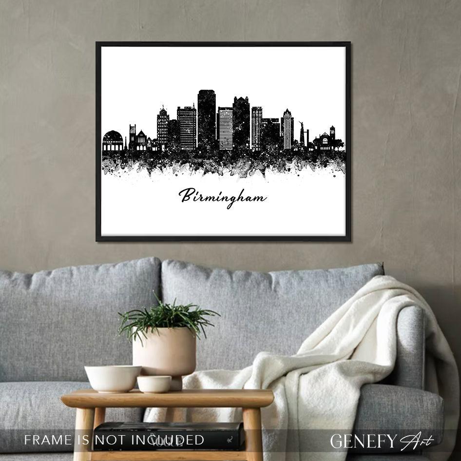 Birmingham Skyline Black and White Art Print - Genefy Art