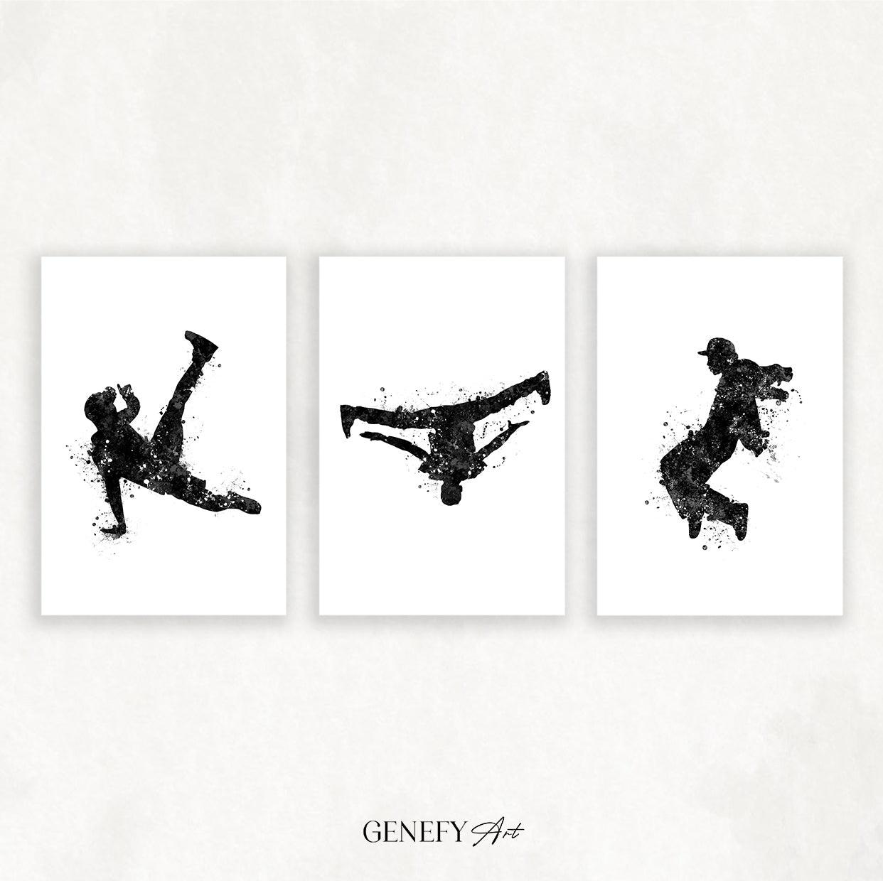 Black and White Breakdance Art - Set of 3 Prints - Genefy Art