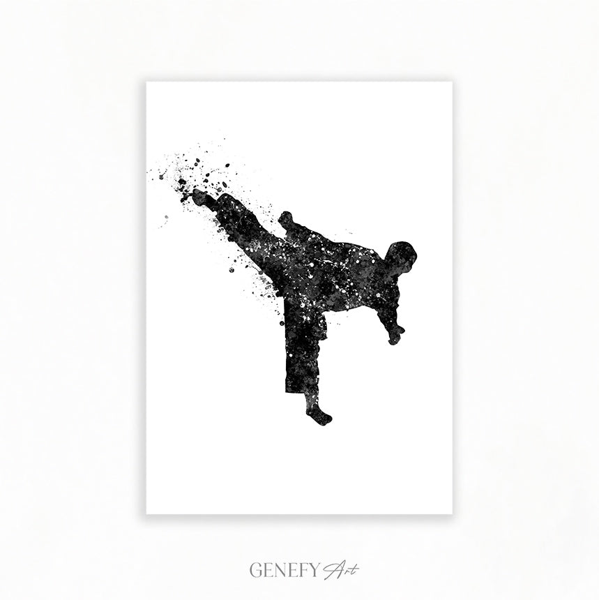 Taekwondo Black and White Watercolour Print