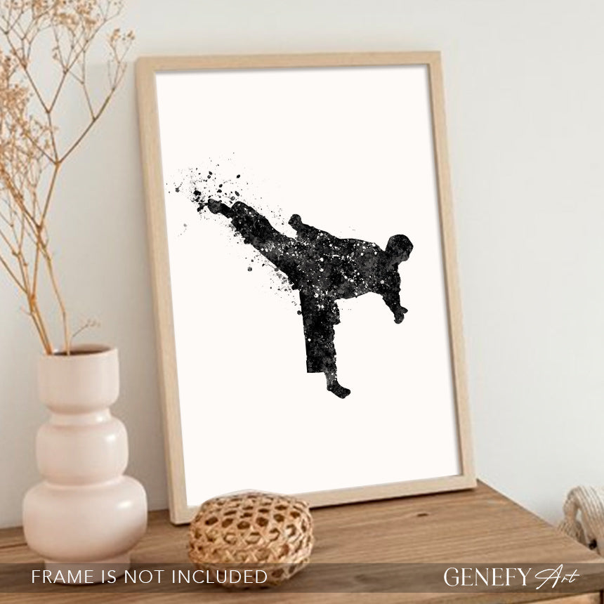 Taekwondo Black and White Watercolour Print