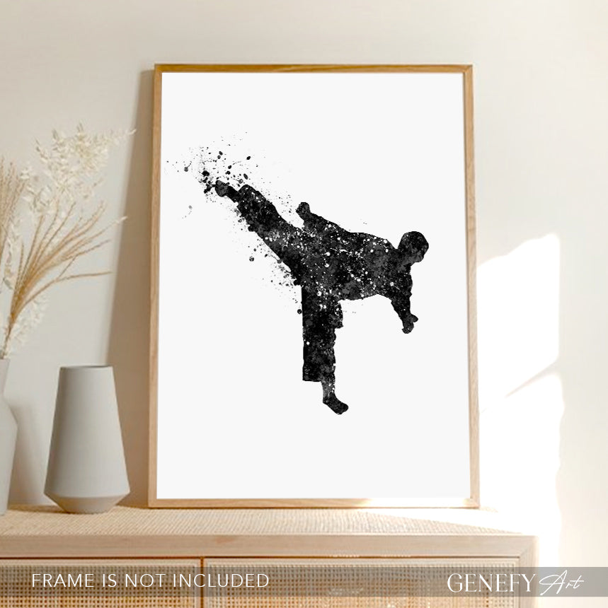 Taekwondo Black and White Watercolour Print